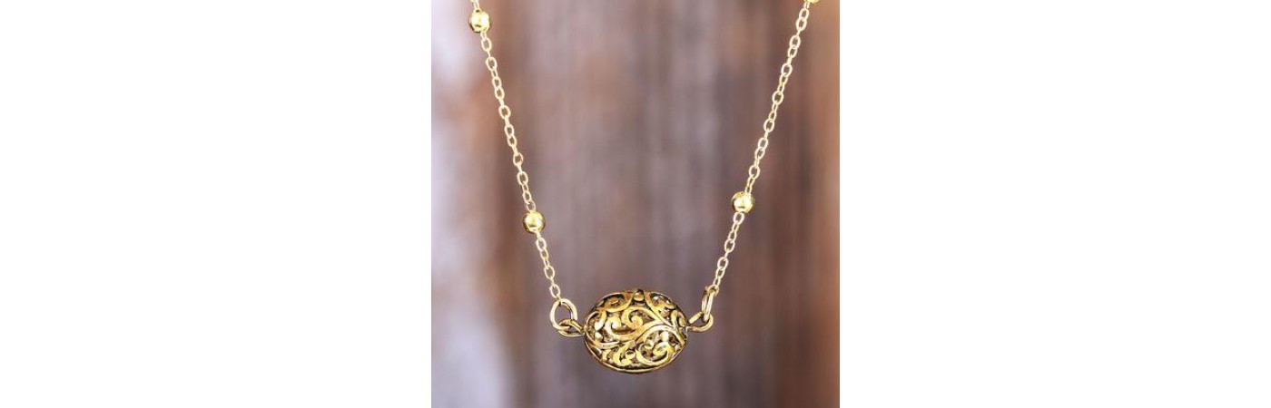 Taital: handmade brass jali work ball gold plated chain necklace